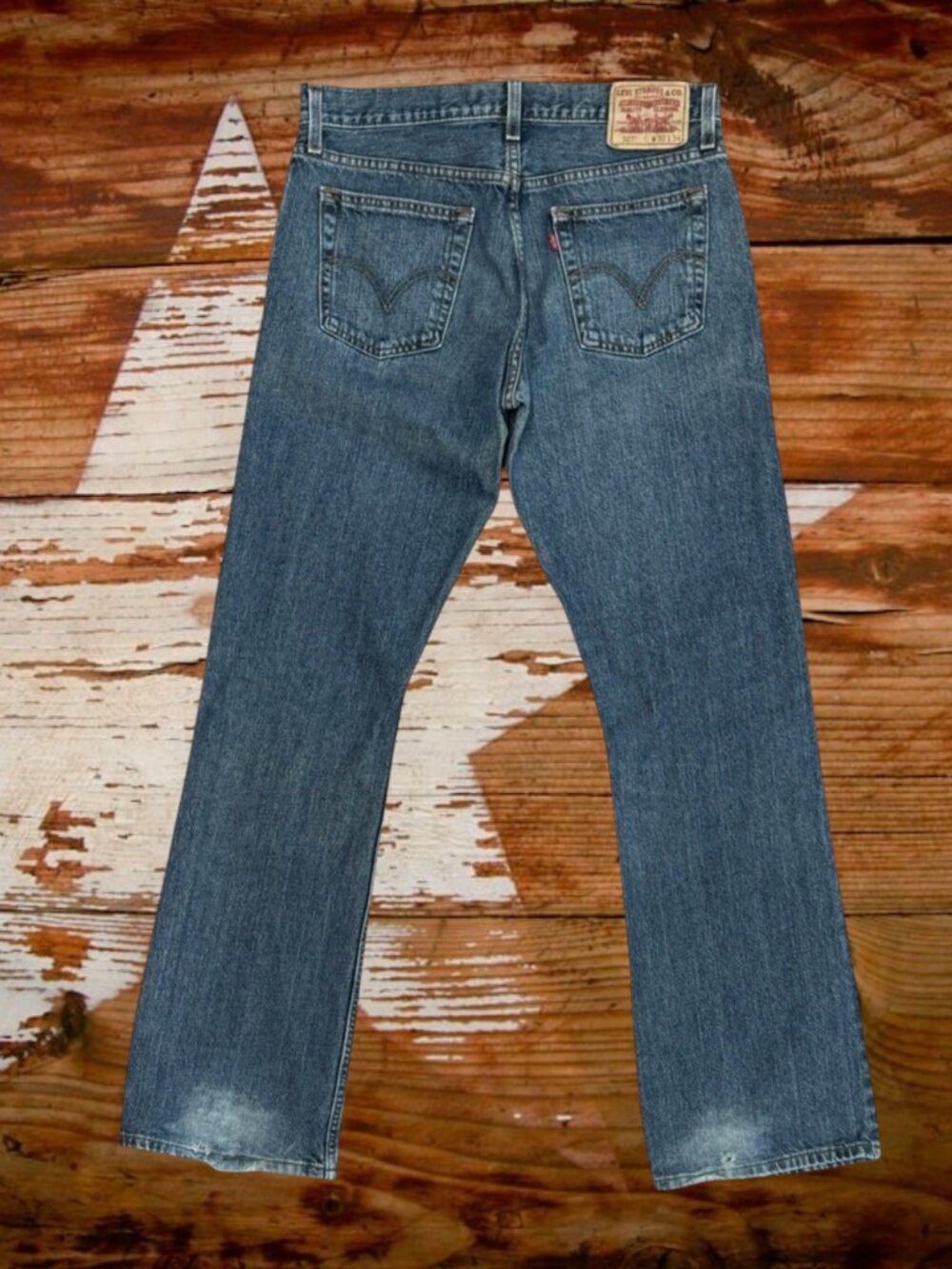Levis 527 Bootcut Low Rise Western Cowboy "Distressed" Blue Jeans W32 - L34